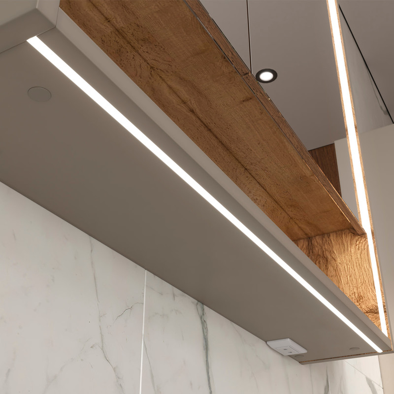 Шкаф зеркальный EQUIL Gleam 80, подвесной, 2 дв., амарок /дуб вотан/дуб вотан (szGLEAM.LED.80.2D-25)