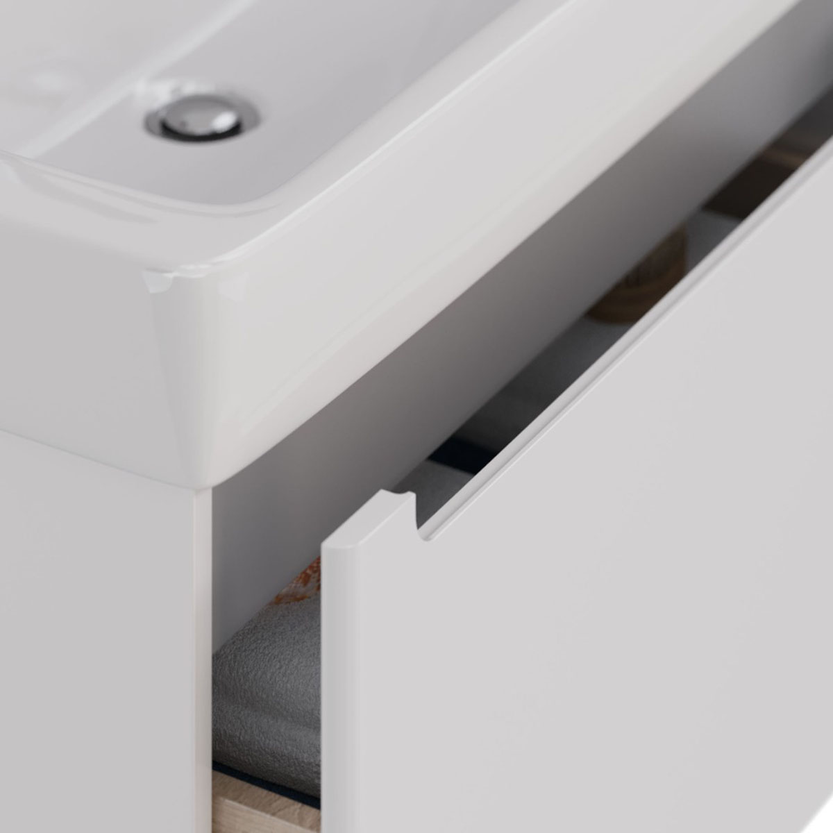 Тумба Lemark BUNO MINI 80 см под 1 раковину, подвесная, 1 ящик, цвет планки: Серый, цвет корпуса, фа