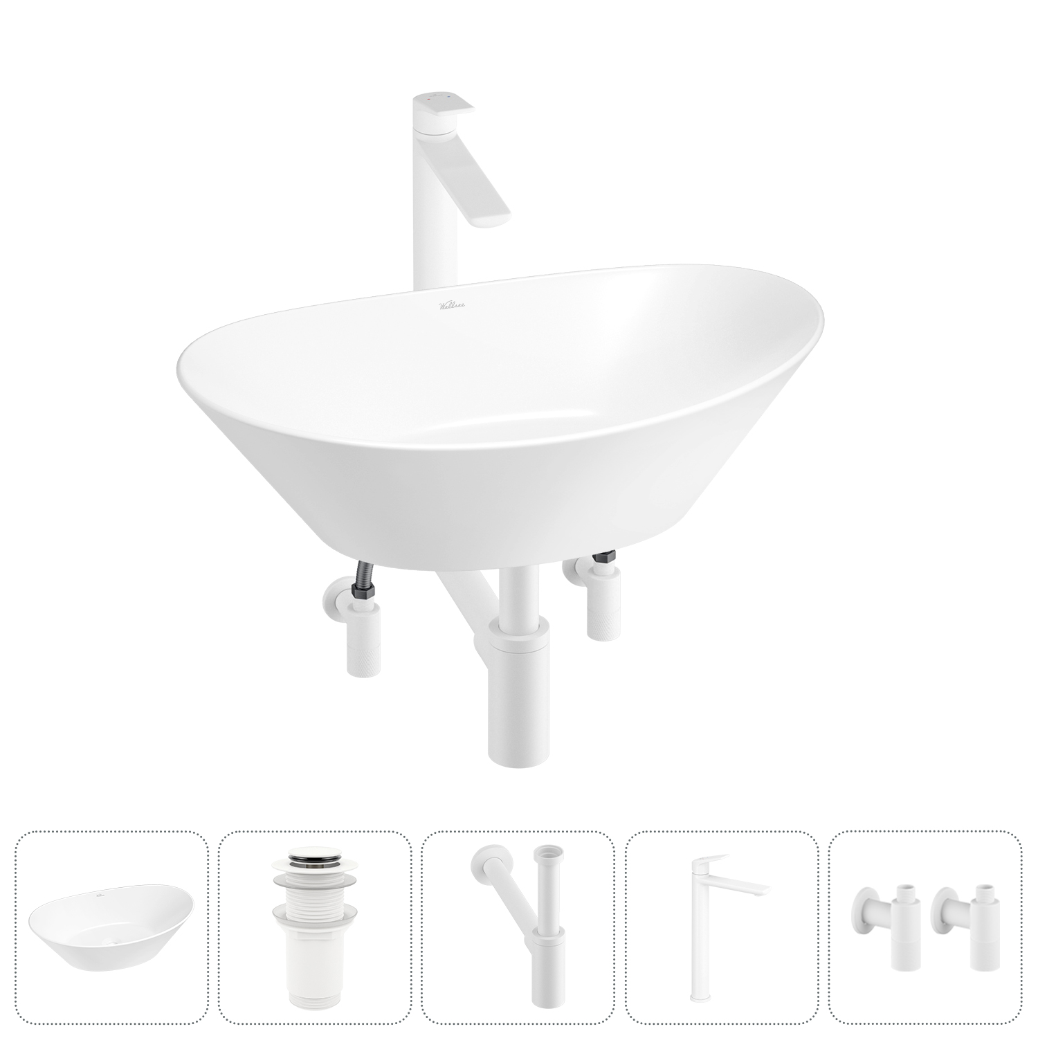 Накладная раковина для ванной комнаты Wellsee Dulcet Tones 20212232R в наборе 5 в 1: раковина белый 