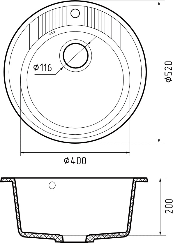 GRANFEST Мойка композит RONDO GF-R--520   D=520 мм графит арт.GF-