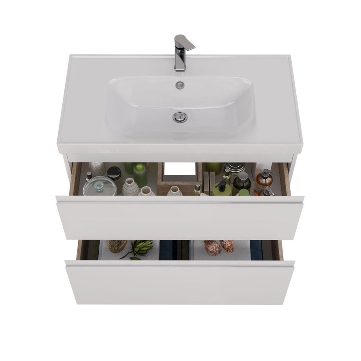 Тумба Lemark VEON 90 см под 1 раковину, подвесная/напольная, 2 ящика, цвет корпуса, фасада: Белый гл