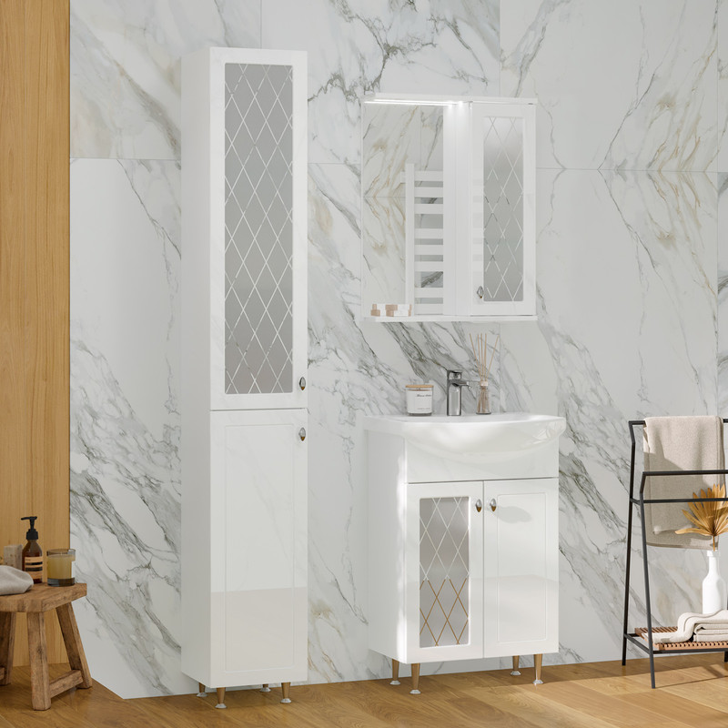 Зеркало-шкаф Milenal 55, с LED подсветкой, подвесной, правый, белый, VOLNA