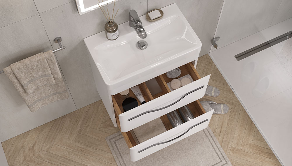 Тумба под раковину VELVEX Jill 600-0-2 (9595) навесная белый матовый