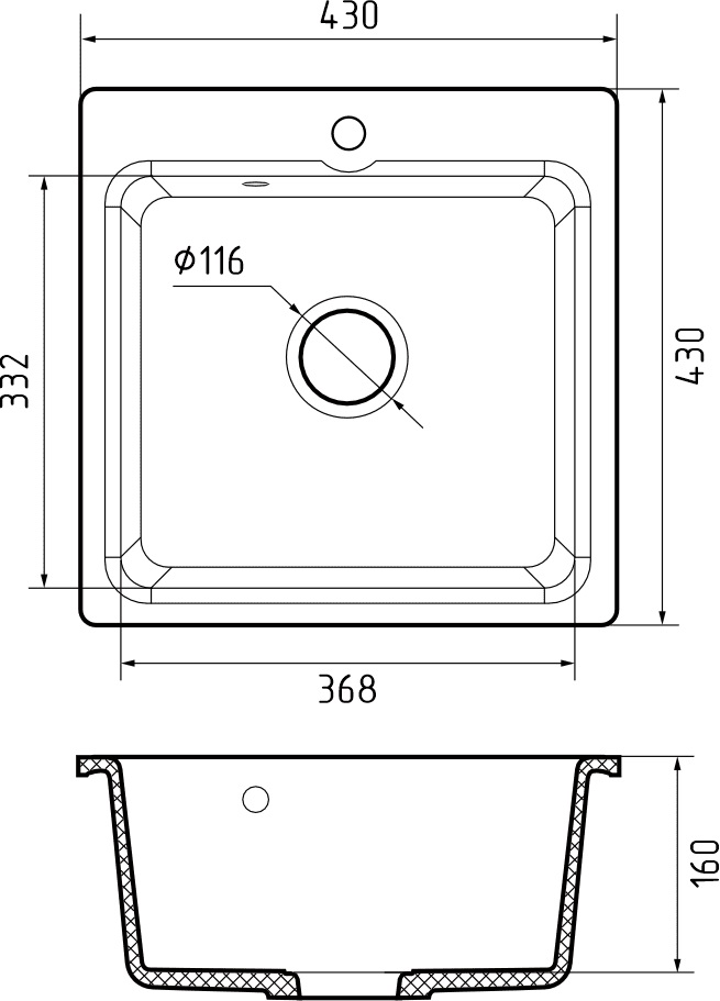 GRANFEST SMART Мойка композит 1-чаш. 430*430 мм  белый арт. GF-SM430