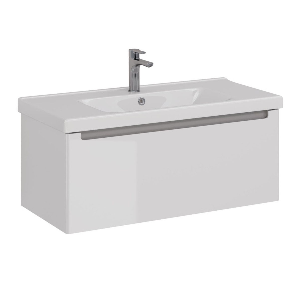 Тумба Lemark BUNO MINI 100 см под 1 раковину, подвесная, 1 ящик, цвет планки: Серый, цвет корпуса, ф