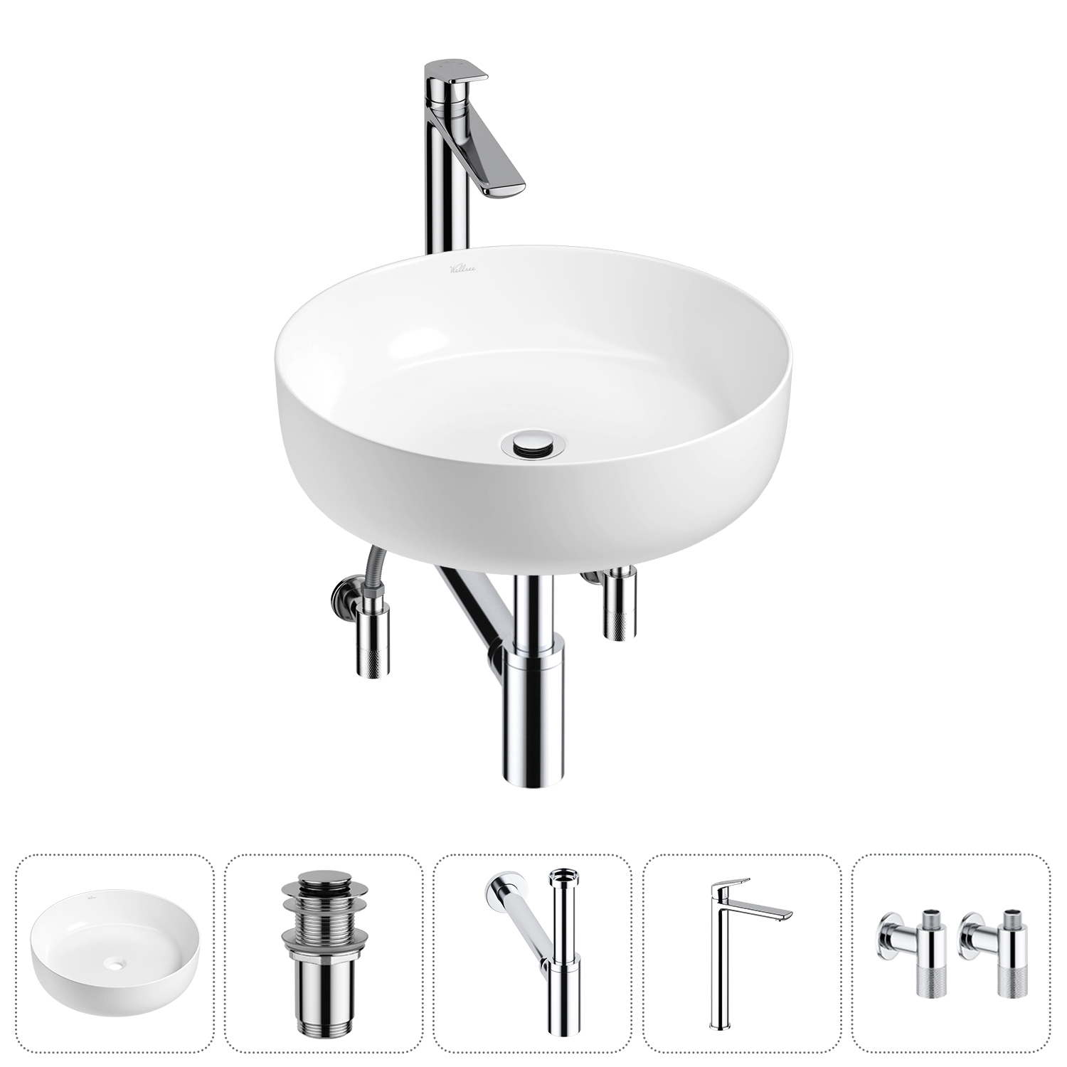 Накладная раковина для ванной комнаты Wellsee Belle Spa 3.0 20212645R в наборе 5 в 1: раковина белый