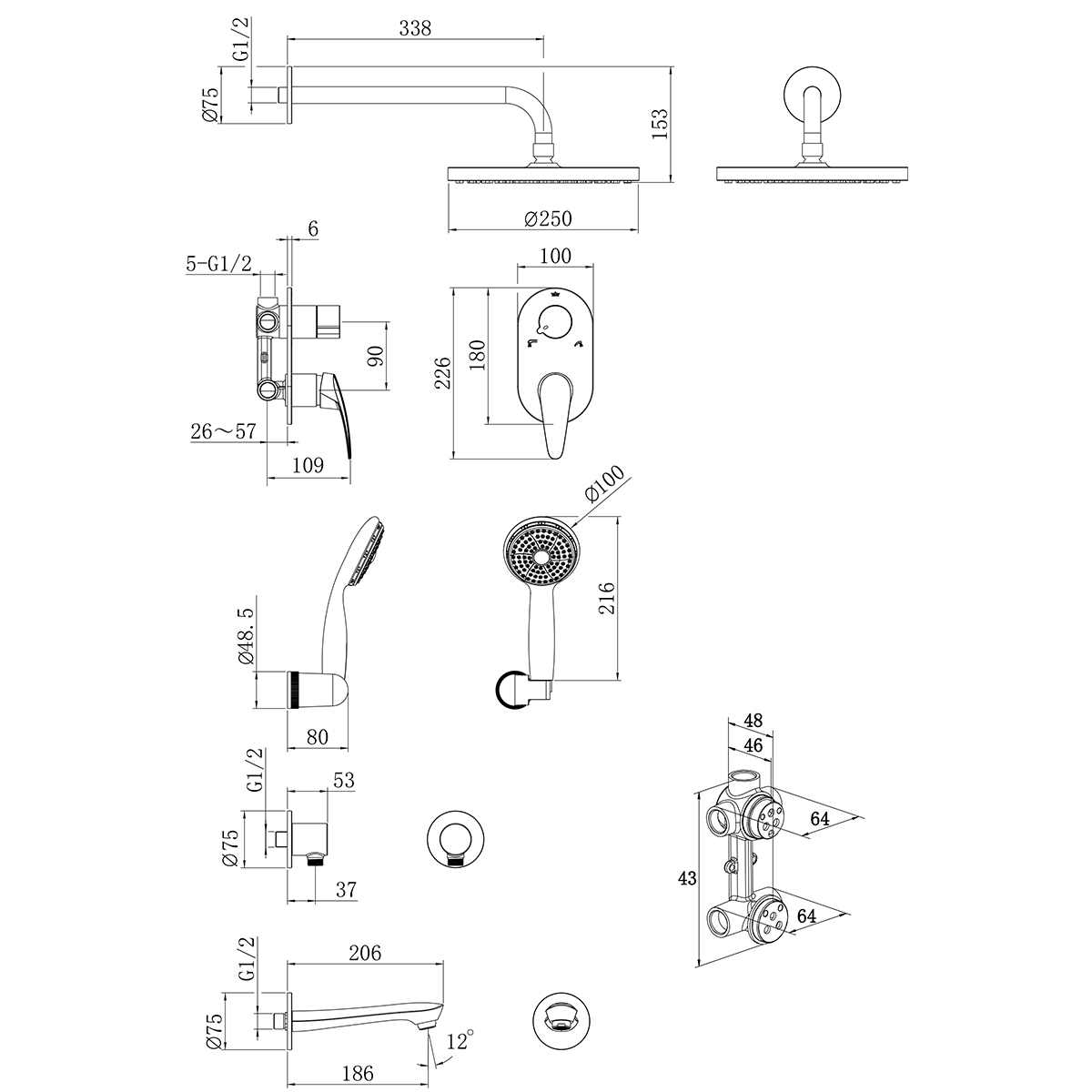 Смеситель Lemark Linara LM0422C для ванны и душа, встраиваемый Смеситель Lemark Linara LM0422C для ванны и душа, встраиваемый