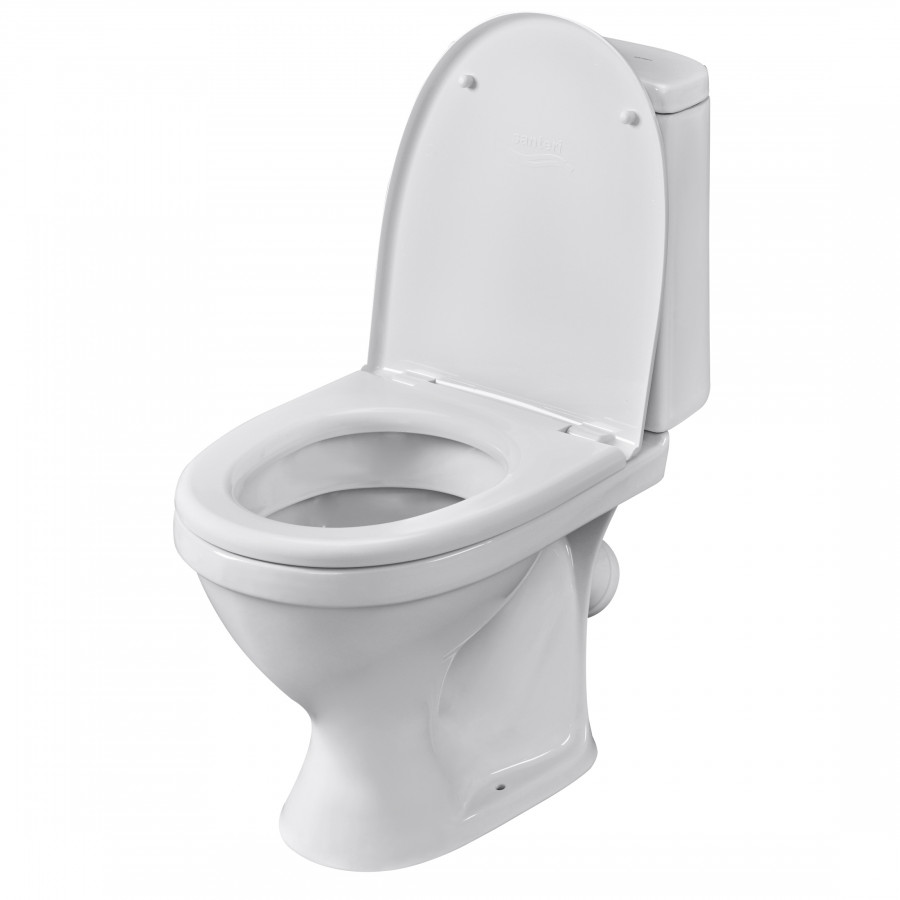 Унитаз-компакт "Прайм", косой выпуск, с 2-режимной кнопочной арматурой и сиденьем полипропилен. SANT Унитаз-компакт "Прайм", косой выпуск, с 2-режимной кнопочной арматурой и сиденьем полипропилен. SANT