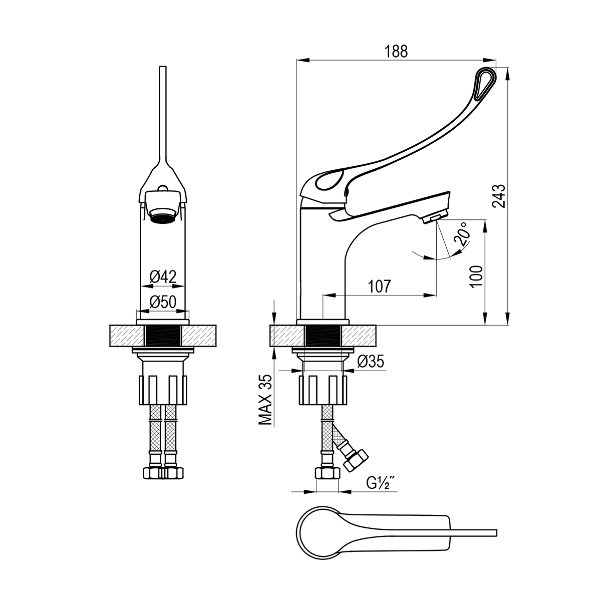 Смеситель ROSSINKA Y35-26 для раковины монолитный, хром