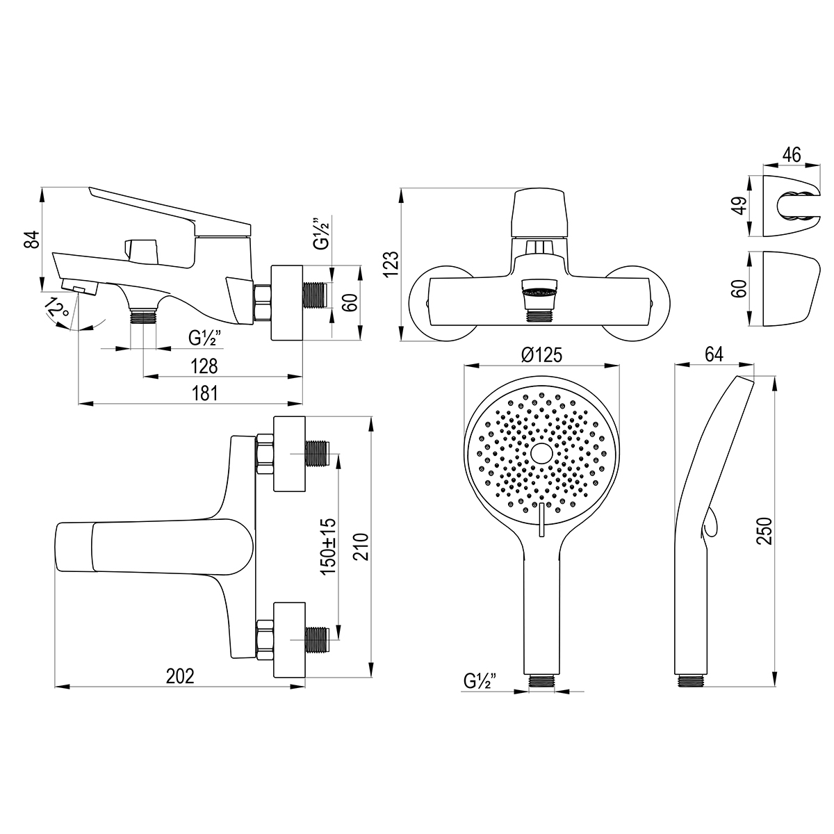 Смеситель DECOROOM DR24036 для ванны с монолитным изливом