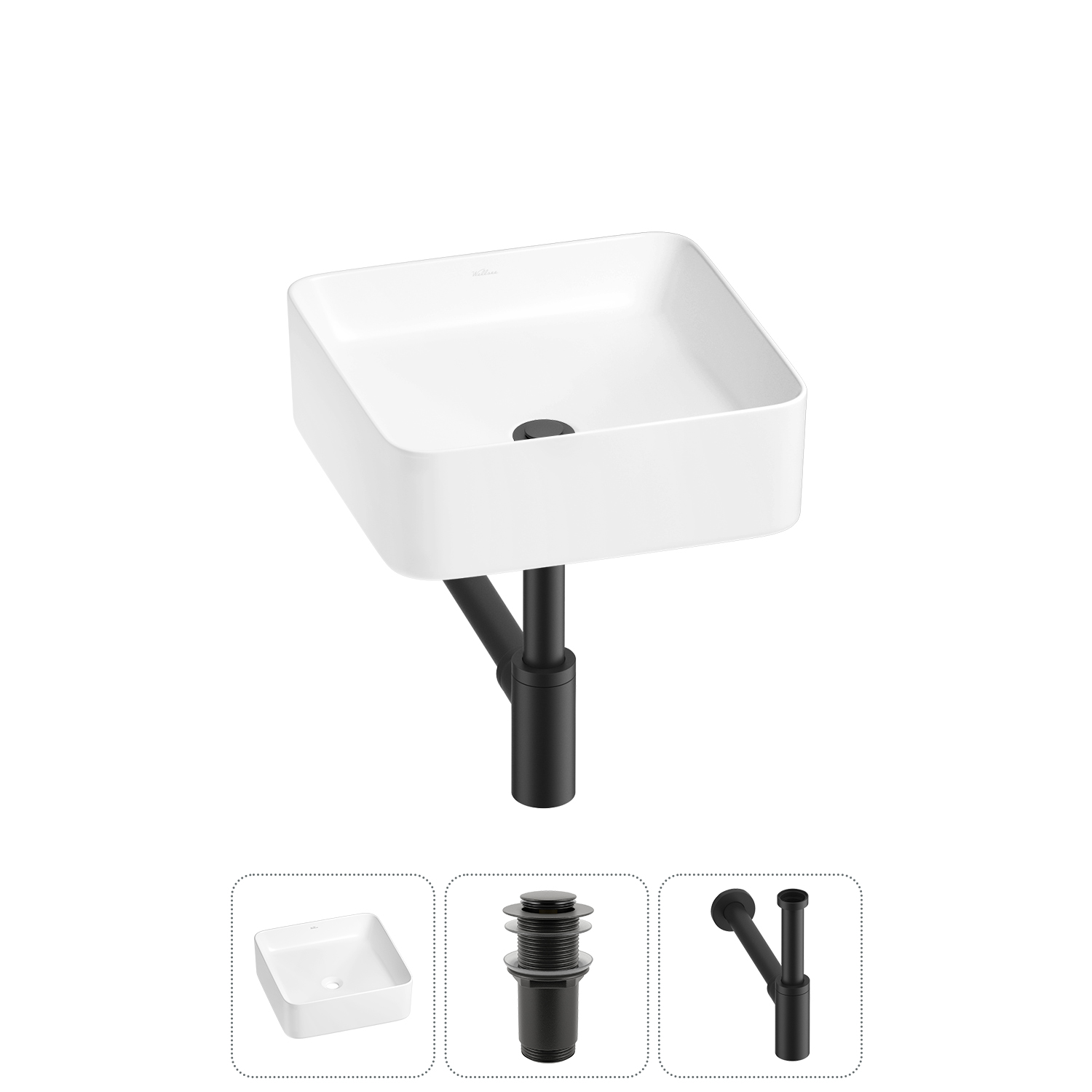 Накладная раковина для ванной комнаты Wellsee Mint 20212454R в наборе 3 в 1: раковина белый глянец, 