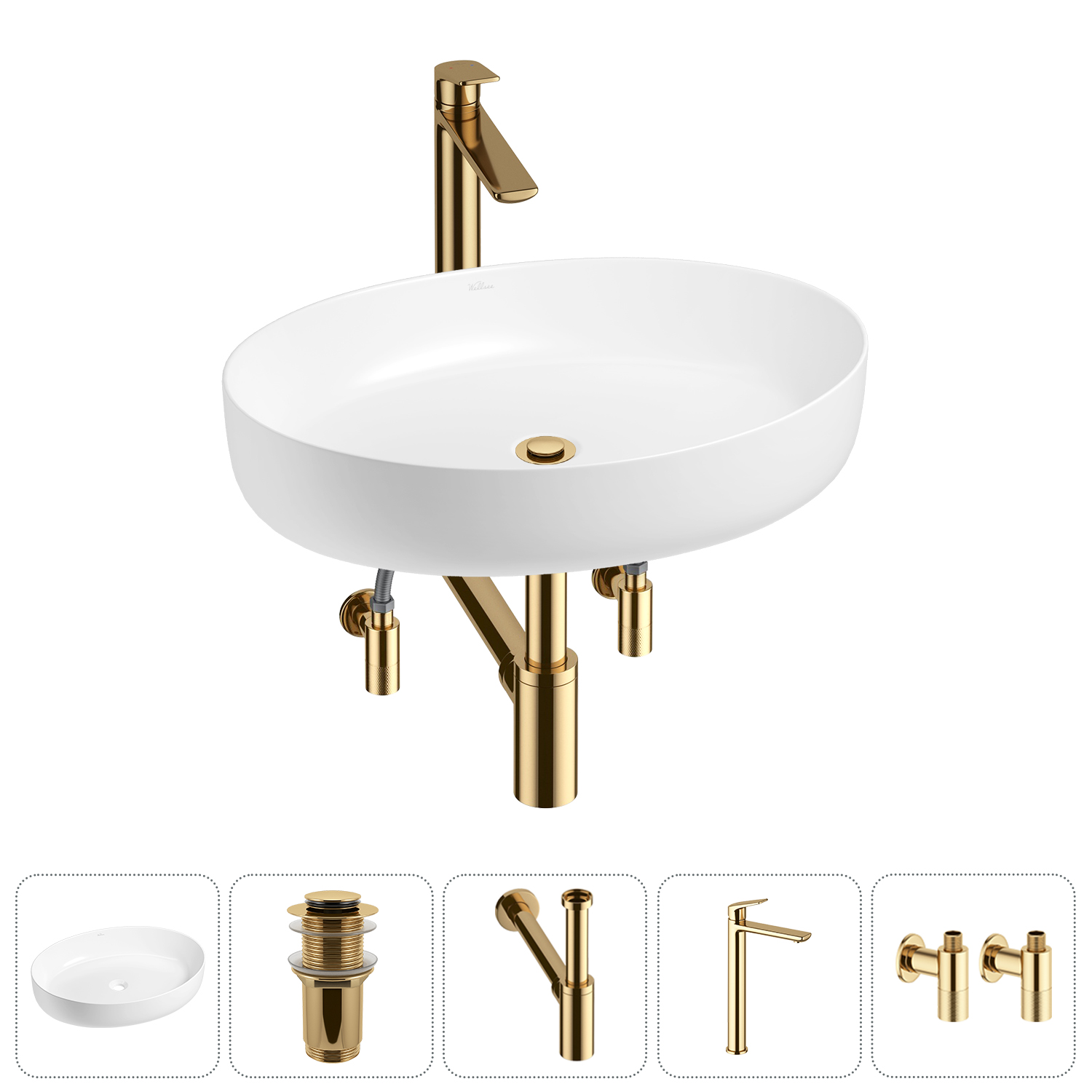 Накладная раковина для ванной комнаты Wellsee Belle Spa 3.0 20212675R в наборе 5 в 1: раковина белый