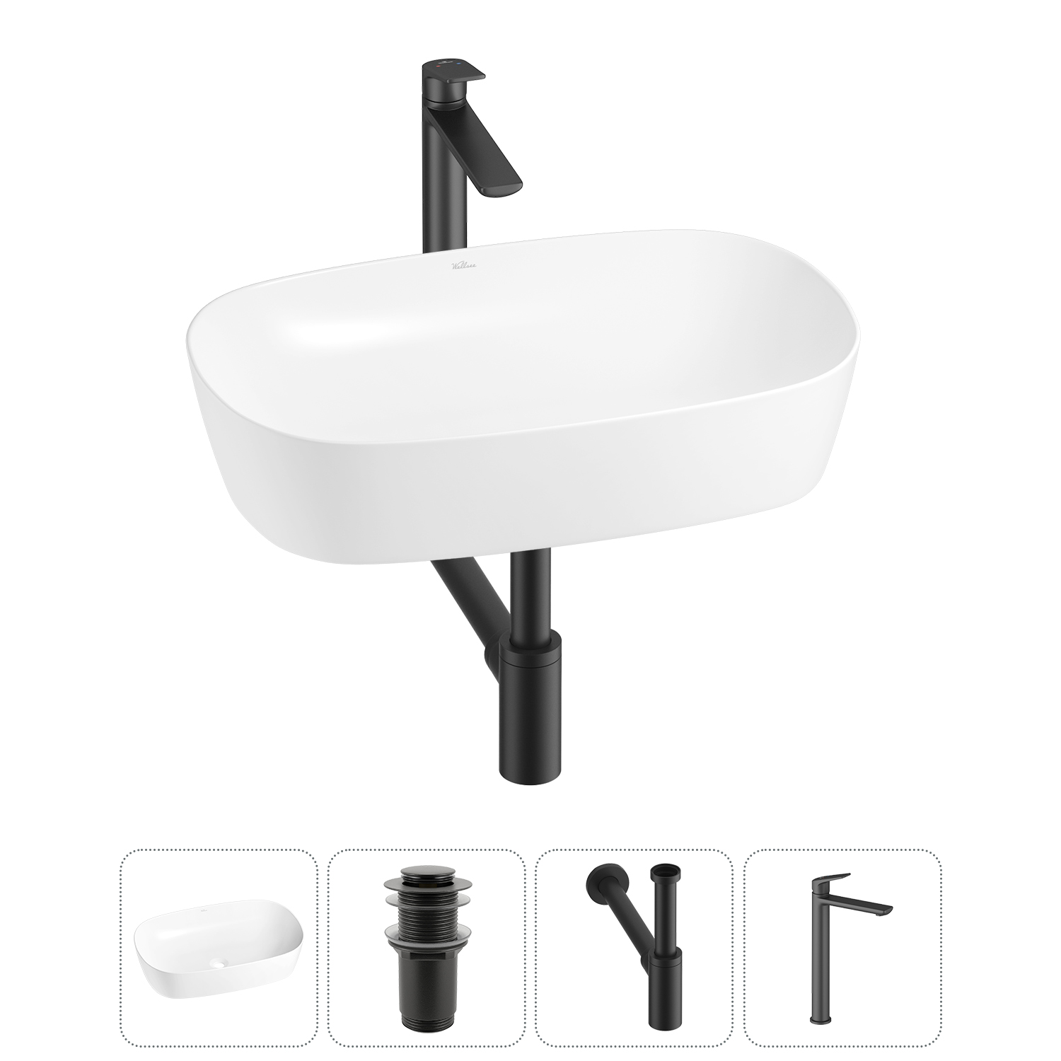 Накладная раковина для ванной комнаты Wellsee Ground Breaking 20212358R в наборе 4 в 1: раковина бел