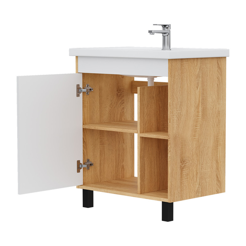 Тумба Osmond 70, напольная, 1 дв., ниши для хранения, белый/дуб сонома (под раковину Фостер 70), VOL