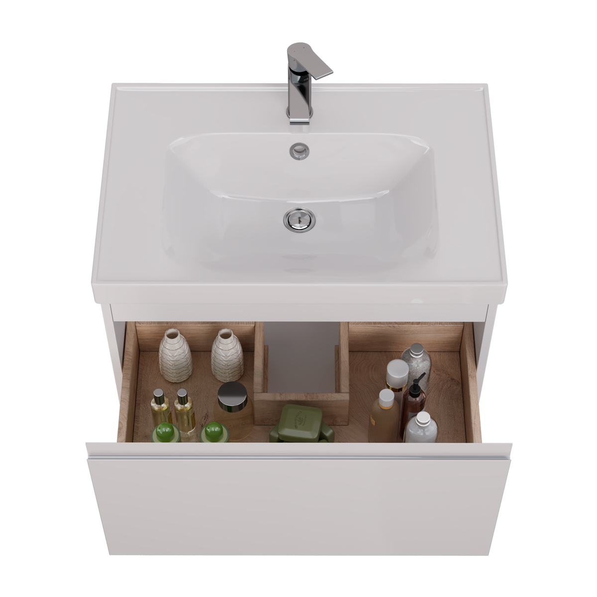 Тумба Lemark VEON MINI 70 см под 1 раковину, подвесная,1 ящик, цвет корпуса, фасада: Белый глянец  