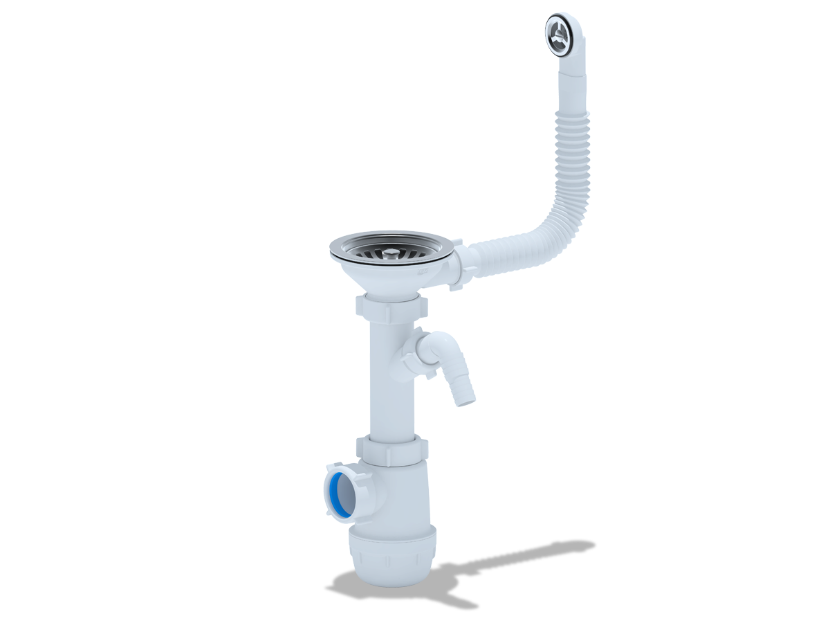 Сифон для мойки АНИ Пласт Грот A1042S 3 1/2 дюйма 40 с гибким переливом и отводом для стиральной машины