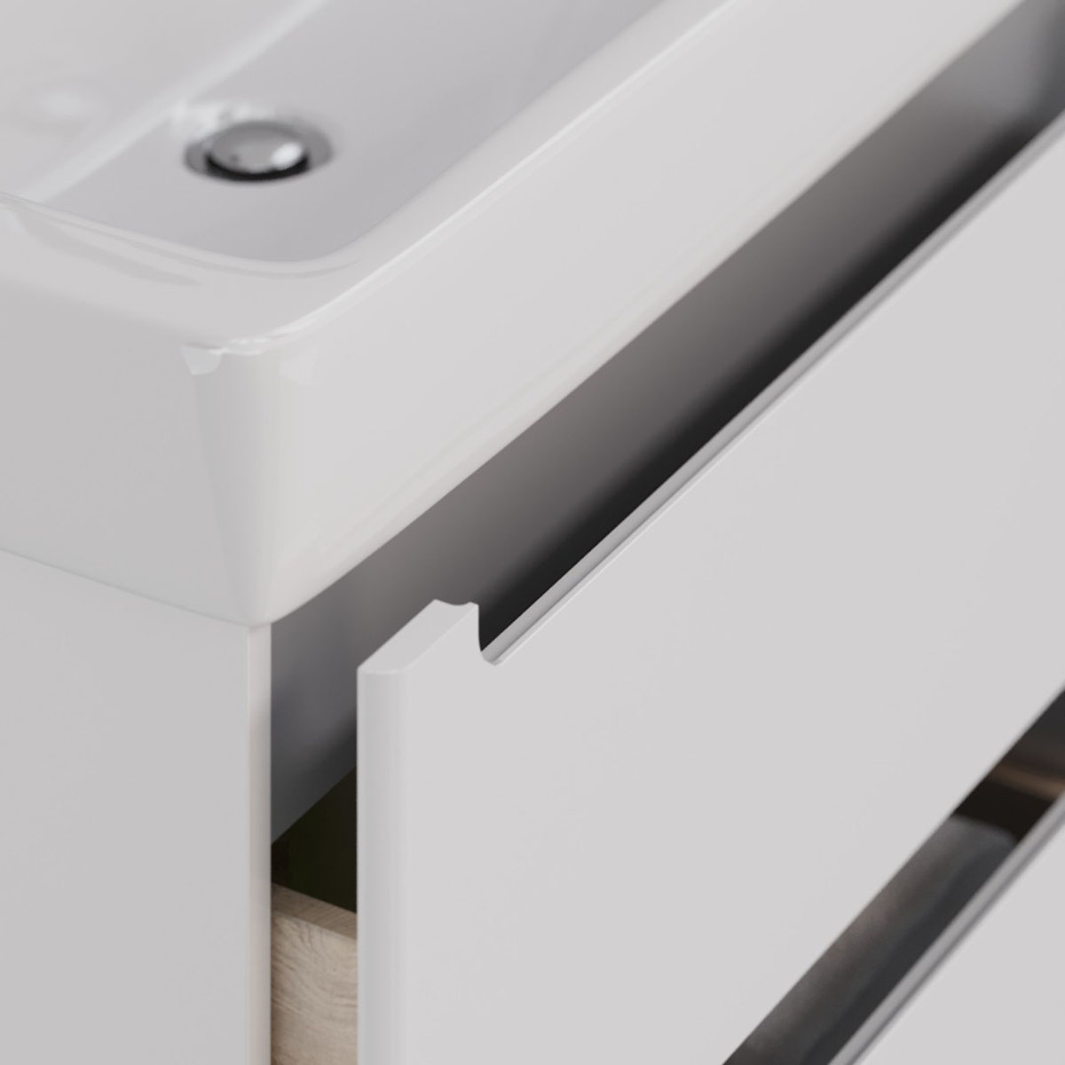 Тумба Lemark BUNO 80 см под 1 раковину, подвесная/напольная, 2 ящика, цвет планки: Серый, цвет корпу