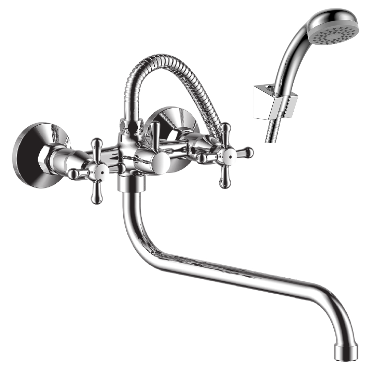 Y02 Смеситель для ванны, круг.пов.излив 310мм, р/ДВ, хром, ROS, Y02-82