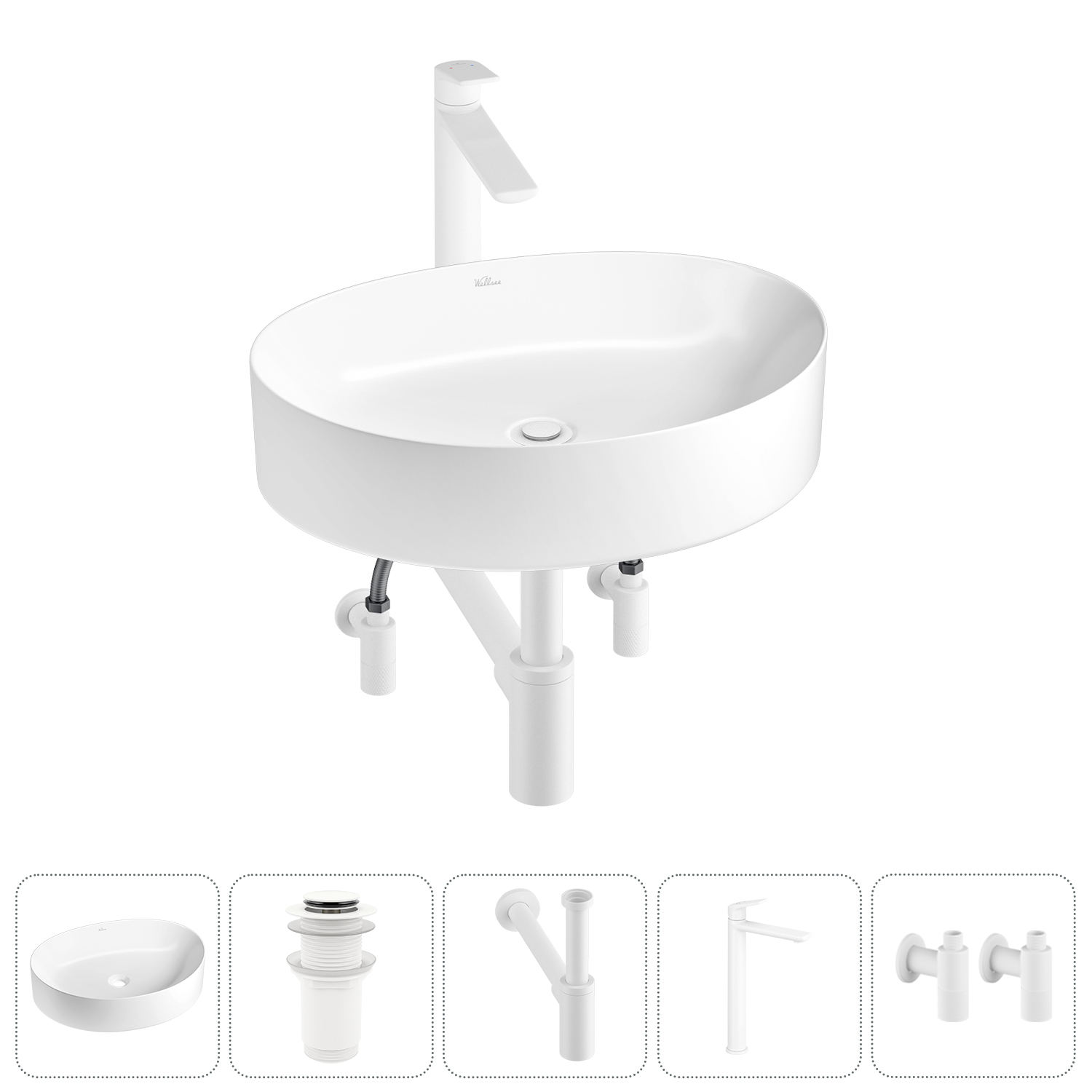 Накладная раковина для ванной комнаты Wellsee Belle Spa 2.0 20212592R в наборе 5 в 1: раковина белый