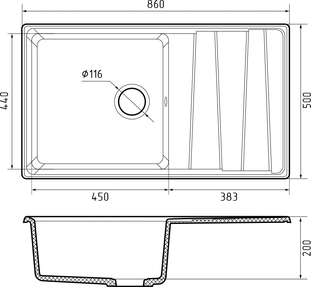GRANFEST Мойка композит LEVEL , GF-LV-860L, чаша+крыло 860*500, кашемир 