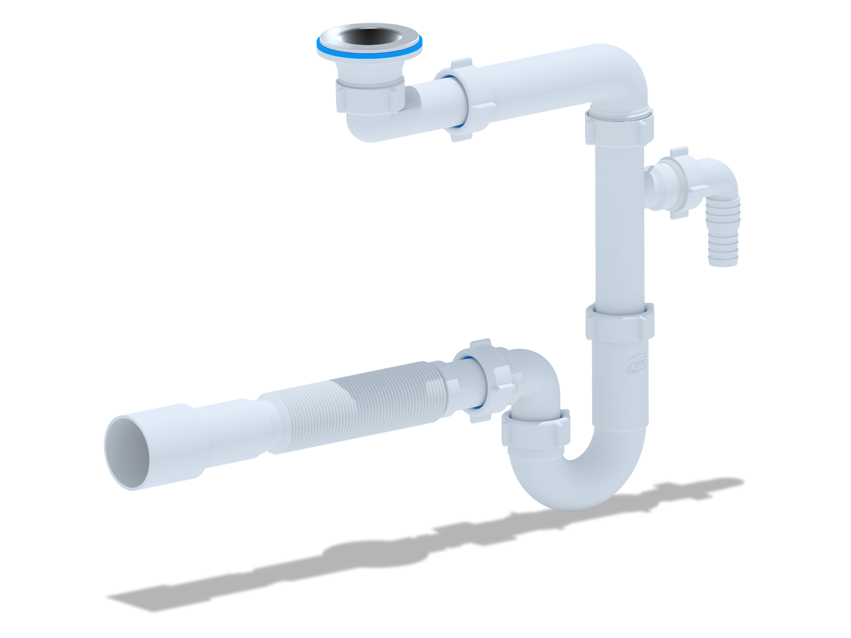 Сифон для раковины АНИ Пласт DB5316 смещенный 1 1/4 дюйма 32 с отводом и гибкой трубой 32х40/50