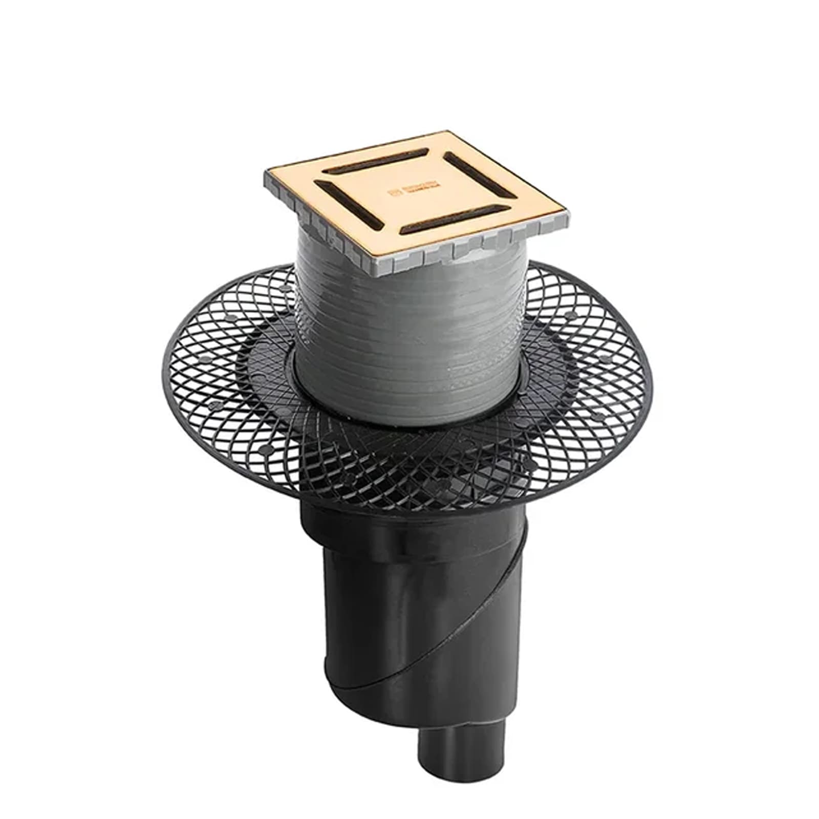 Трап водосток PLATZ Norma 100х100, золото глянец, S-сифон D50/105 H50 вертикальный, BERGES