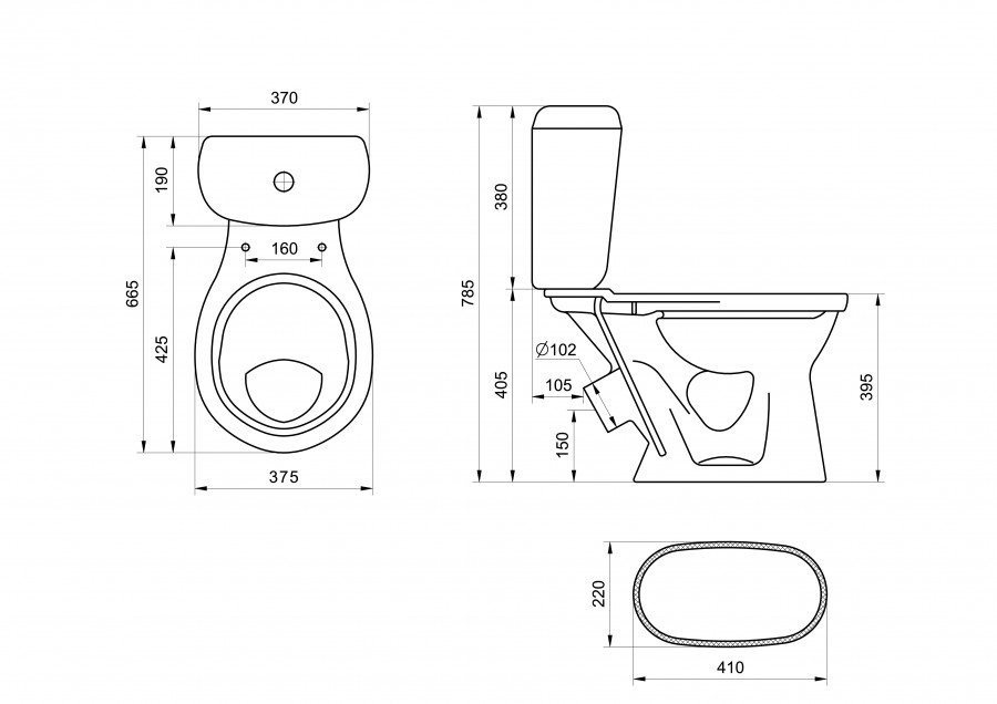 Унитаз-компакт Виктория косой выпуск,  с бачком Виктория н/п., кнопочной арматурой и сиденьем  SANTE