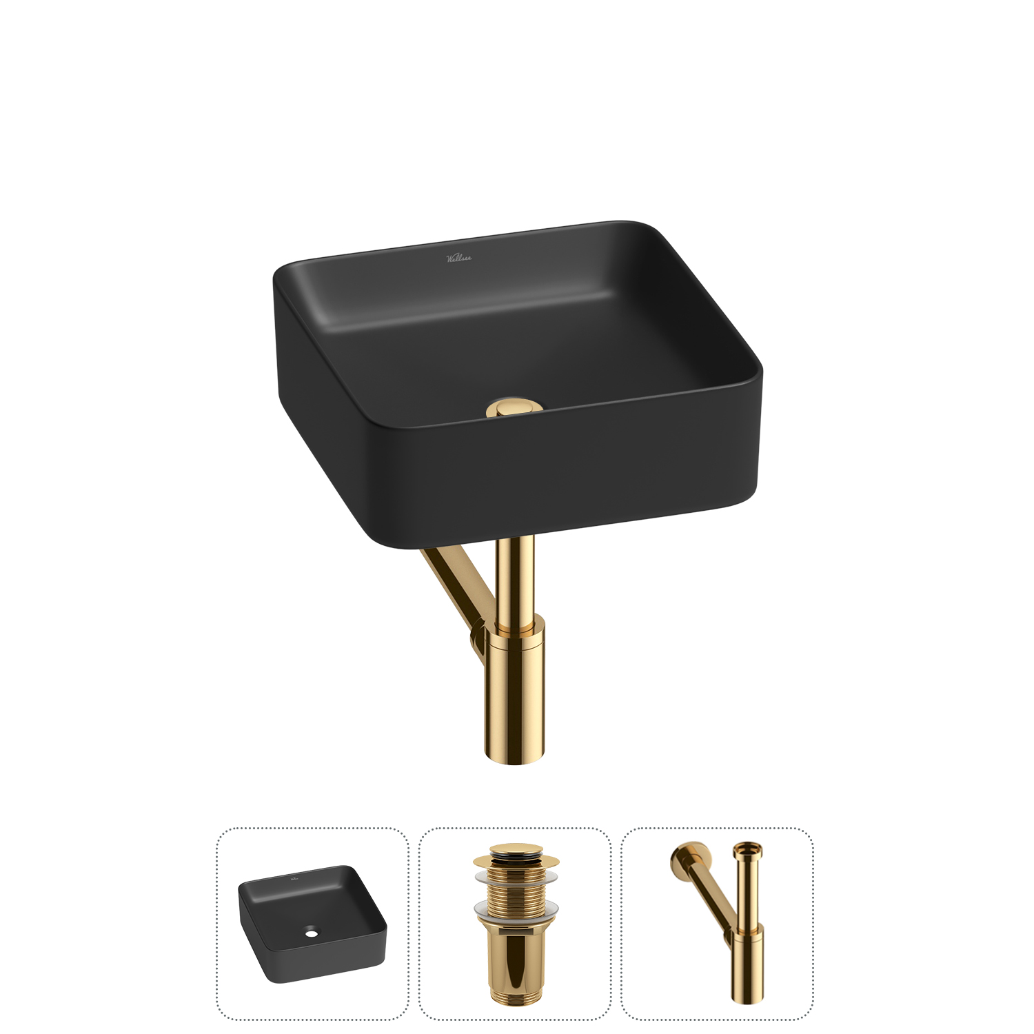 Накладная раковина для ванной комнаты Wellsee Mint 20212470R в наборе 3 в 1: раковина матовая черная