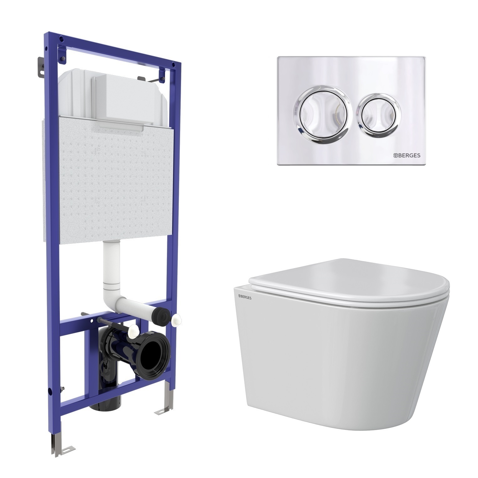 Комплект: инсталляция NOVUM кнопка O3 хром глянец, унитаз VITA Rimless 49 см, сиденье дюропласт микр