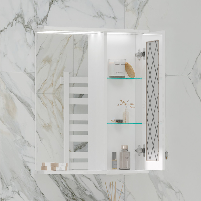 Зеркало-шкаф Milenal 55, с LED подсветкой, подвесной, правый, белый, VOLNA