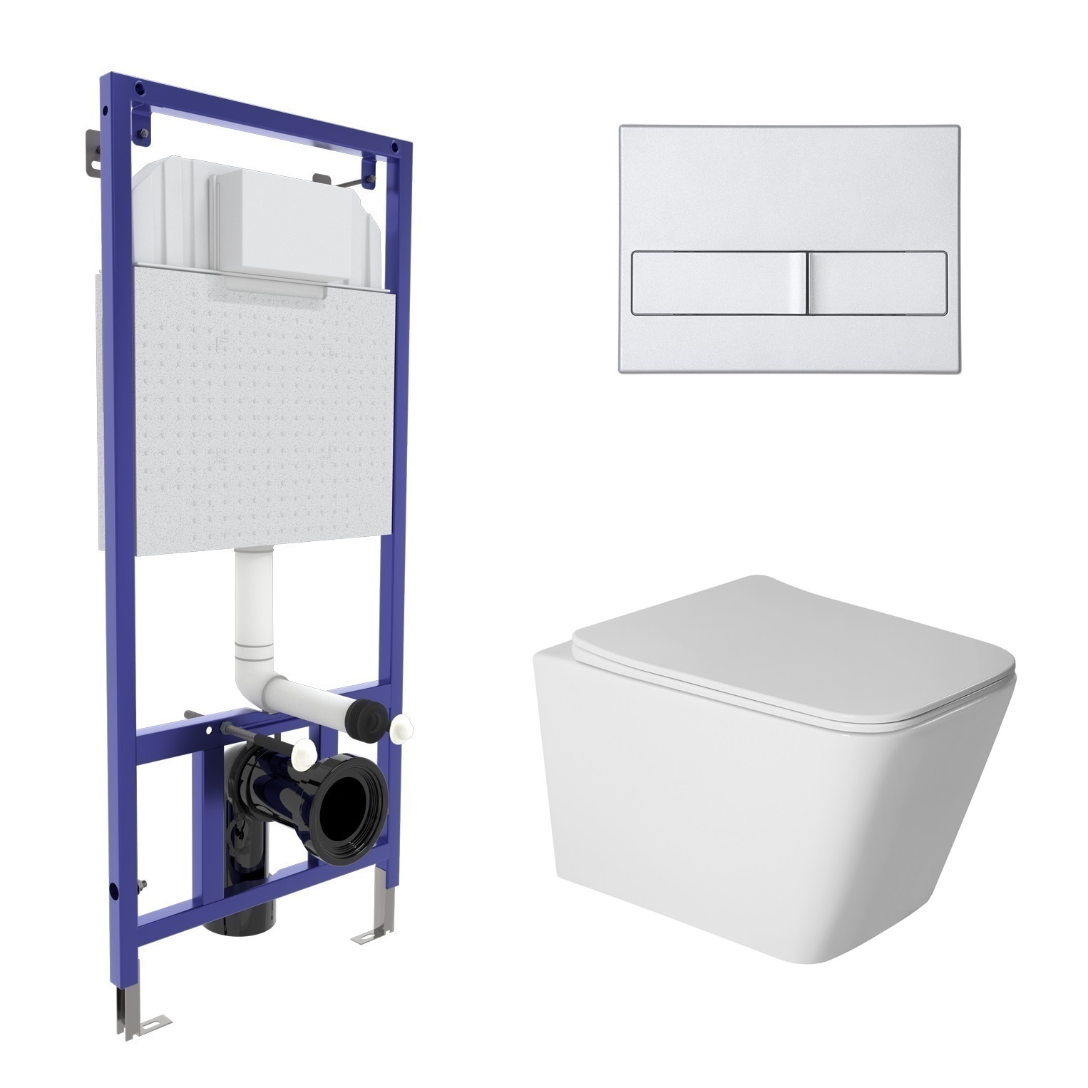 Комплект: инсталляция NOVUM кнопка L2 матовый хром, унитаз SIGMA Rimless 52 см, сиденье дюропласт ми