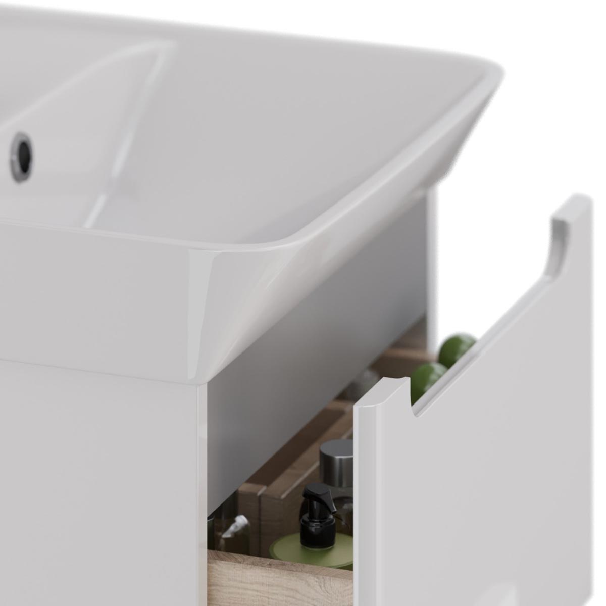 Тумба Lemark BUNO 45 см под 1 раковину, подвесная/напольная, 2 ящика, цвет планки: Серый, цвет корпу