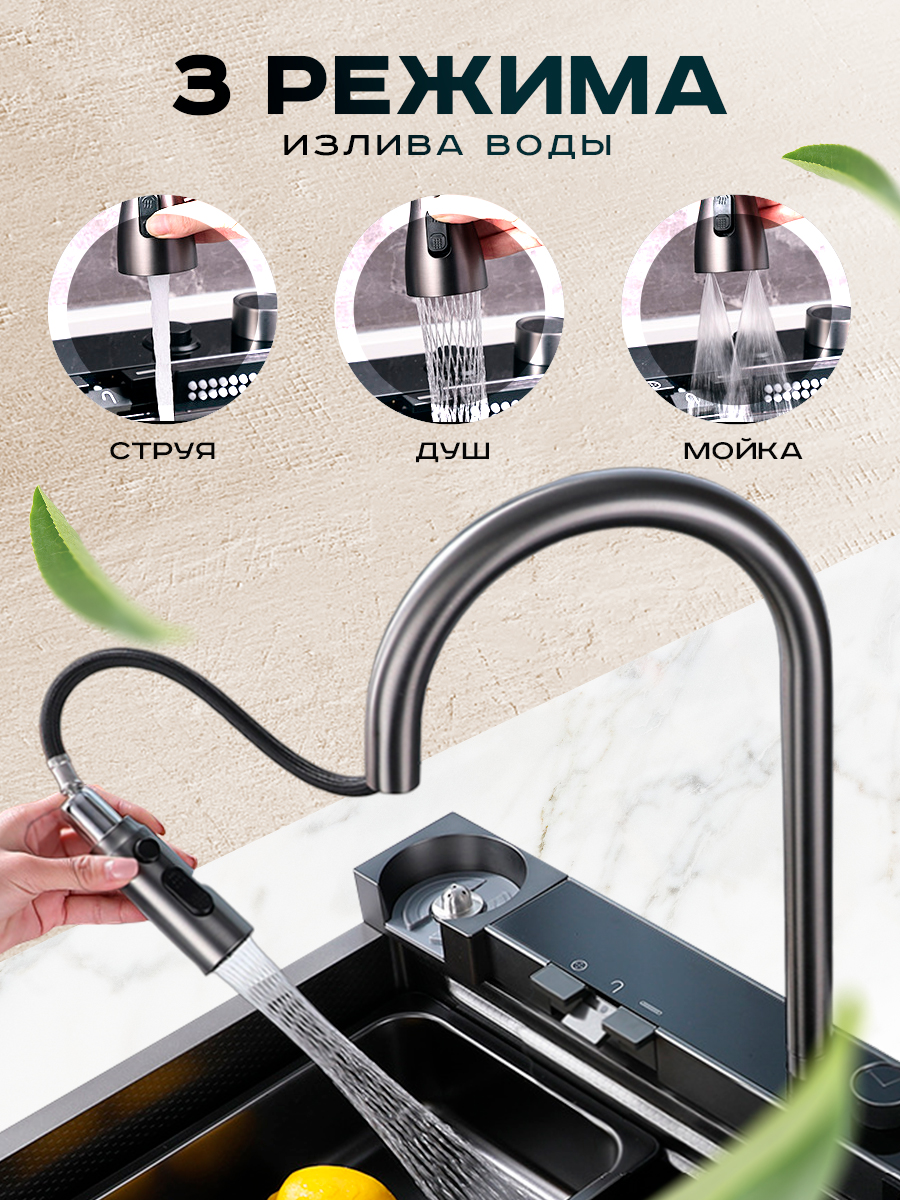 Кухонная мойка многофункциональная ПРОФСАН PSM-9942ST готовое решение со смесителем, нержавеющая сталь