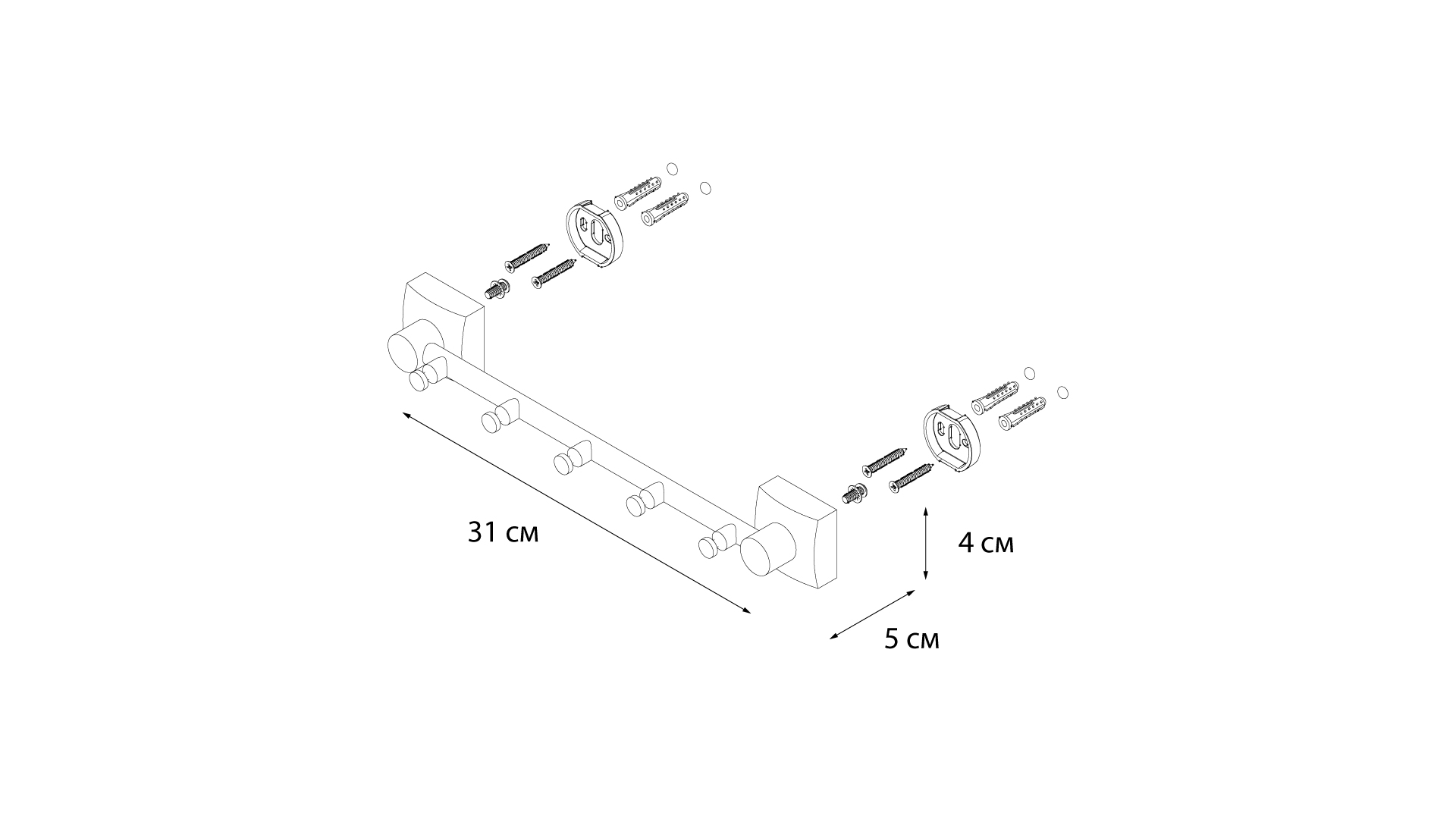 Планка 5 крючков FIXSEN Kvadro (FX-61305-5)