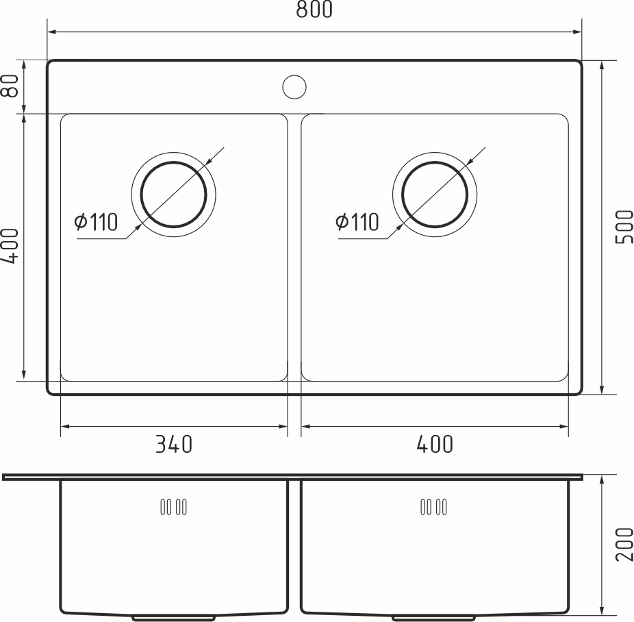 Rivelato Rinox 8050 B2 Мойка нерж.сталь  2 чаши 800*500*200 мм арт.8050 B2 купить оптом и для комплектации объектов в компании «Лаваль».