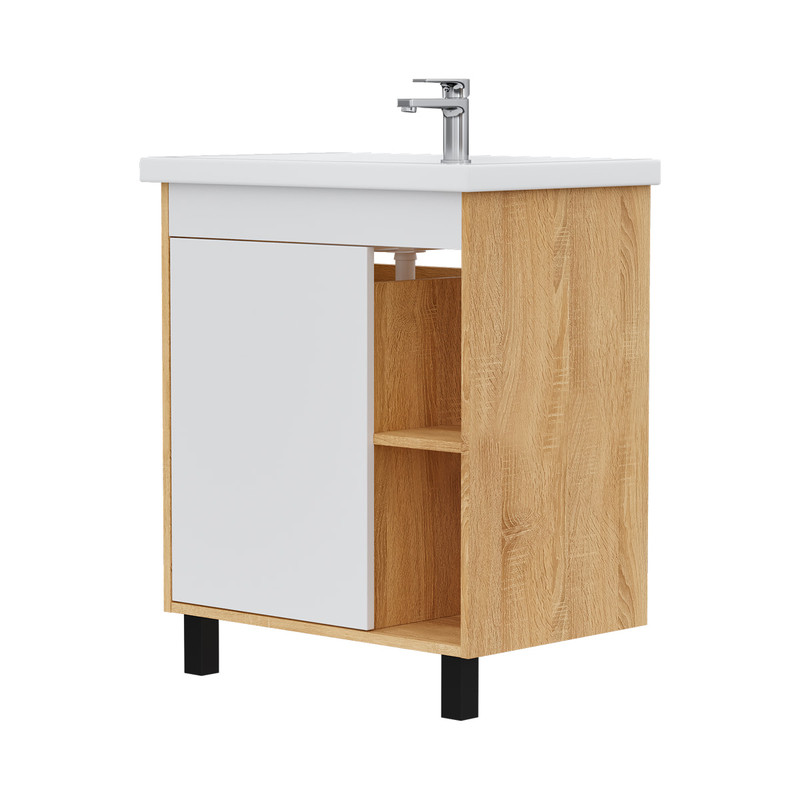 Тумба Osmond 70, напольная, 1 дв., ниши для хранения, белый/дуб сонома (под раковину Фостер 70), VOL