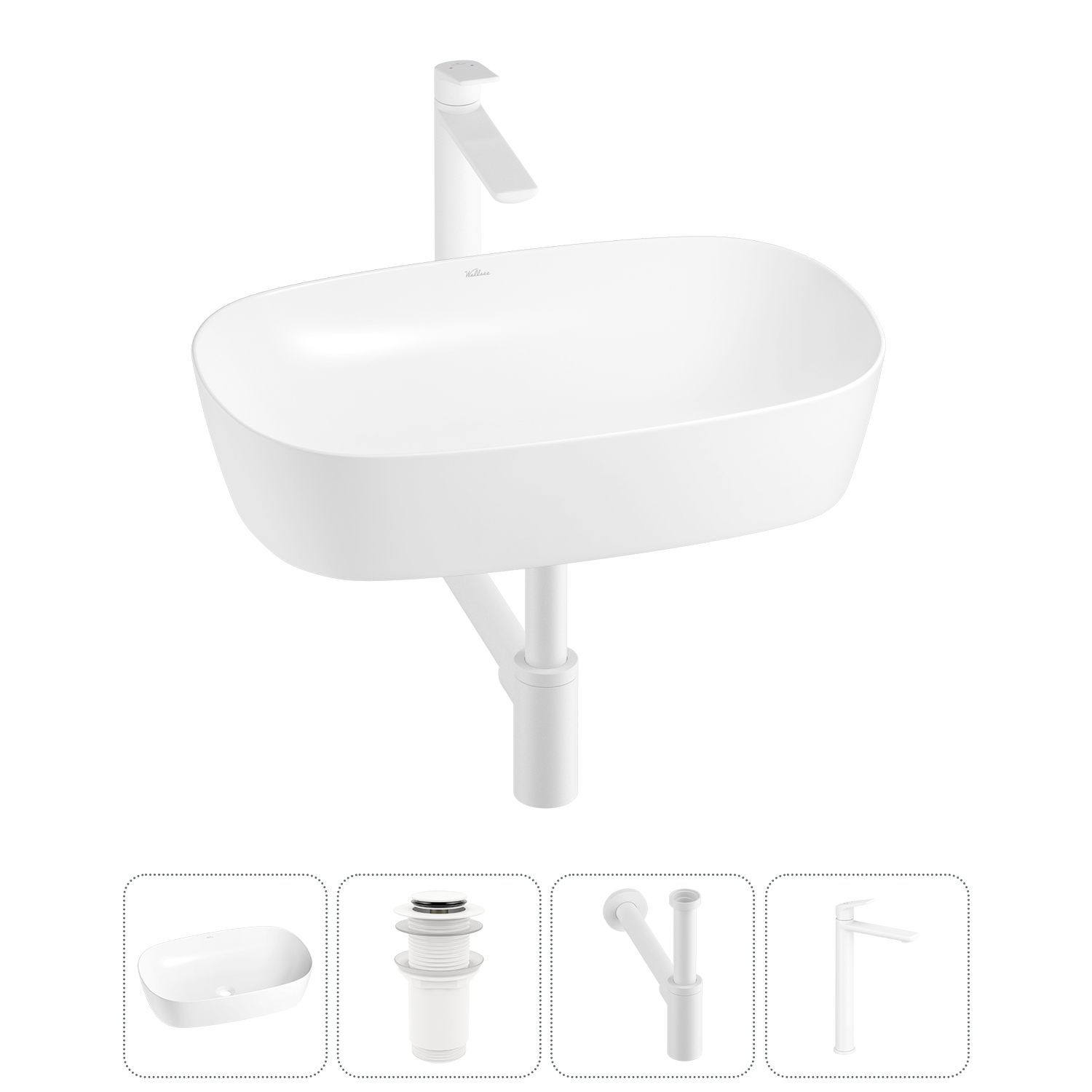 Накладная раковина для ванной комнаты Wellsee Ground Breaking 20212344R в наборе 4 в 1: раковина бел