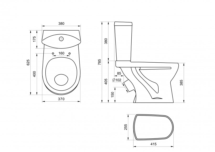 Унитаз-компакт "Ультра" косой выпуск, с кнопочной арматурой и сиденьем  SANTERI