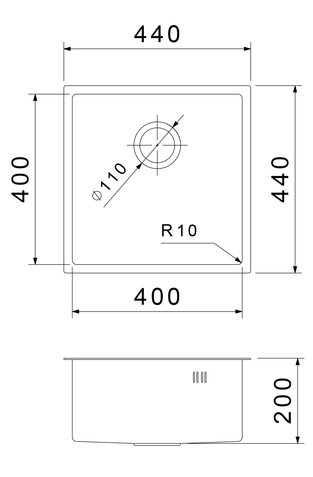 Rivelato Rinox 4444 UN PVD black Мойка нерж.стал 1 чаша 440*440*200 мм арт.4444 UN PVD black