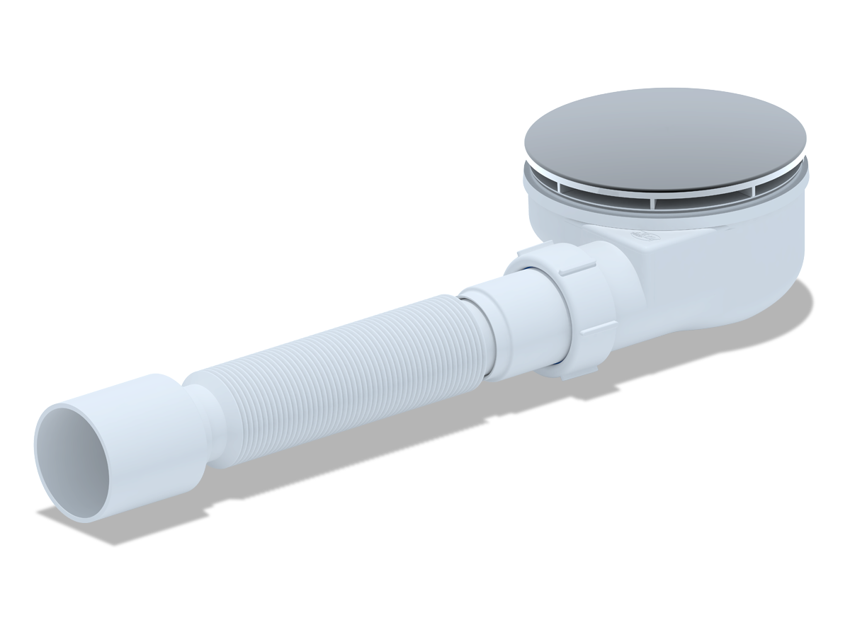 Сифон для душевого поддона АНИ Пласт E355VAL 1 1/2 дюйма 90 высота 55 вальцовка с гибкой трубой 40х50