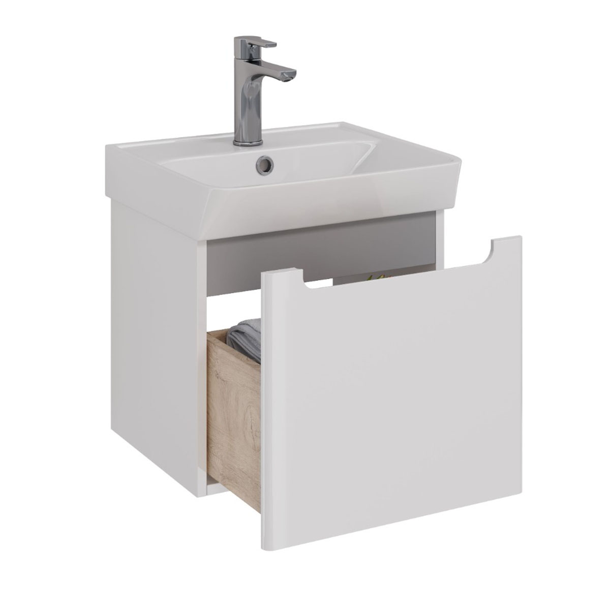 Тумба Lemark BUNO MINI 45 см под 1 раковину, подвесная, 1 ящик, цвет планки: Серый, цвет корпуса, фа