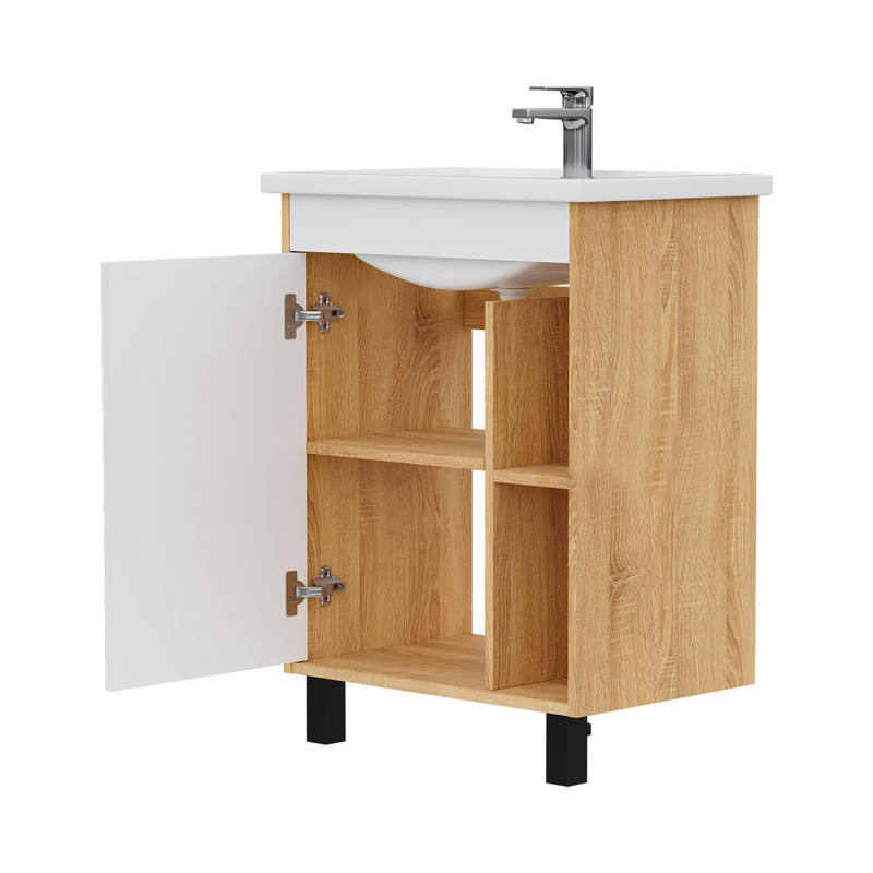 Тумба Osmond 60, напольная, 1 дв., ниши для хранения, белый/дуб сонома (под раковину Фостер 60), VOL