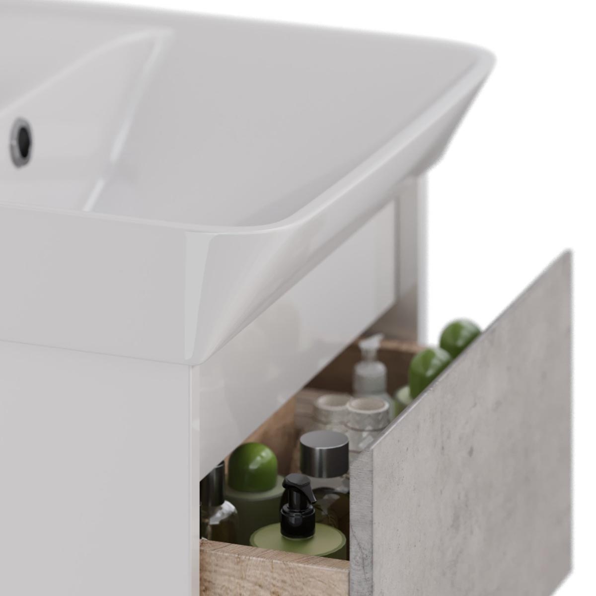 Тумба Lemark COMBI 50 см под 1 раковину, подвесная/напольная, 2 ящика, цвет фасада: Бетон, цвет корп