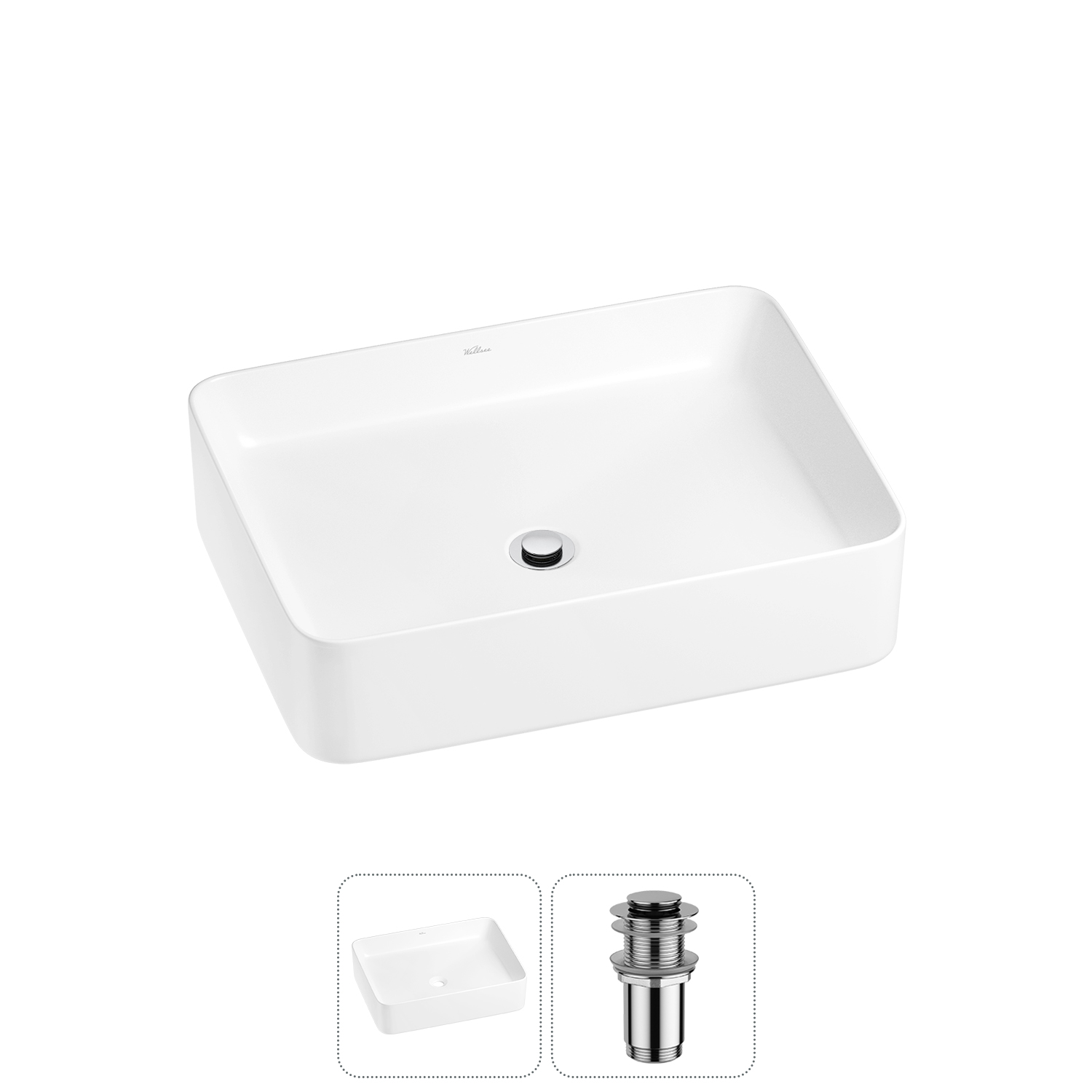 Накладная раковина для ванной комнаты Wellsee Mint 20212477R в наборе 2 в 1: раковина белый глянец, 