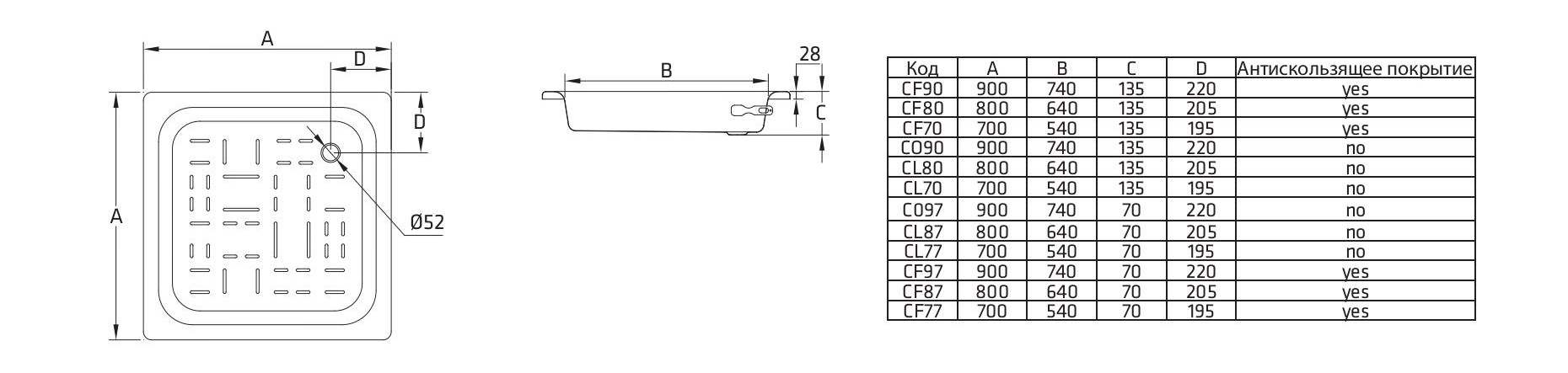 UNIVERSAL SG Душевой поддон стальной C090, без противоск.покрытия, 90x90х14 см., BLB
