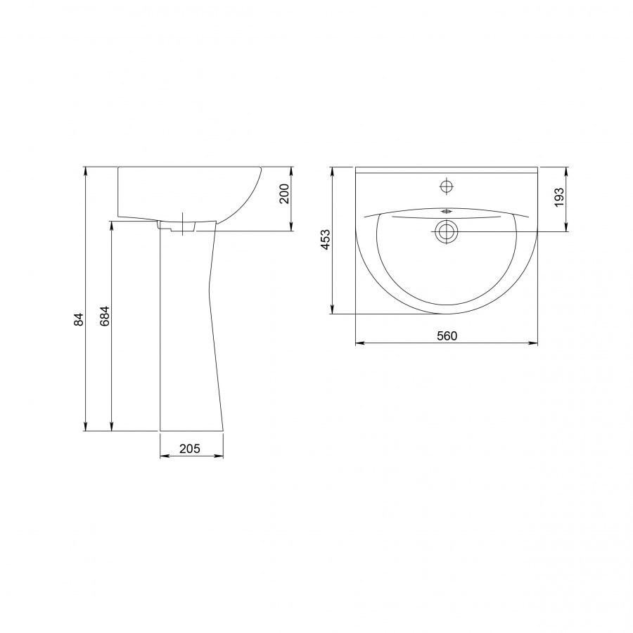 Умывальник "Виктория"56,0см. с обрамлением перелива, 1 сорт SANTERI