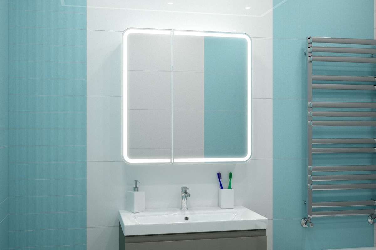 Зеркало-шкаф Elliott LED 800х800 с датчиком движения, розеткой