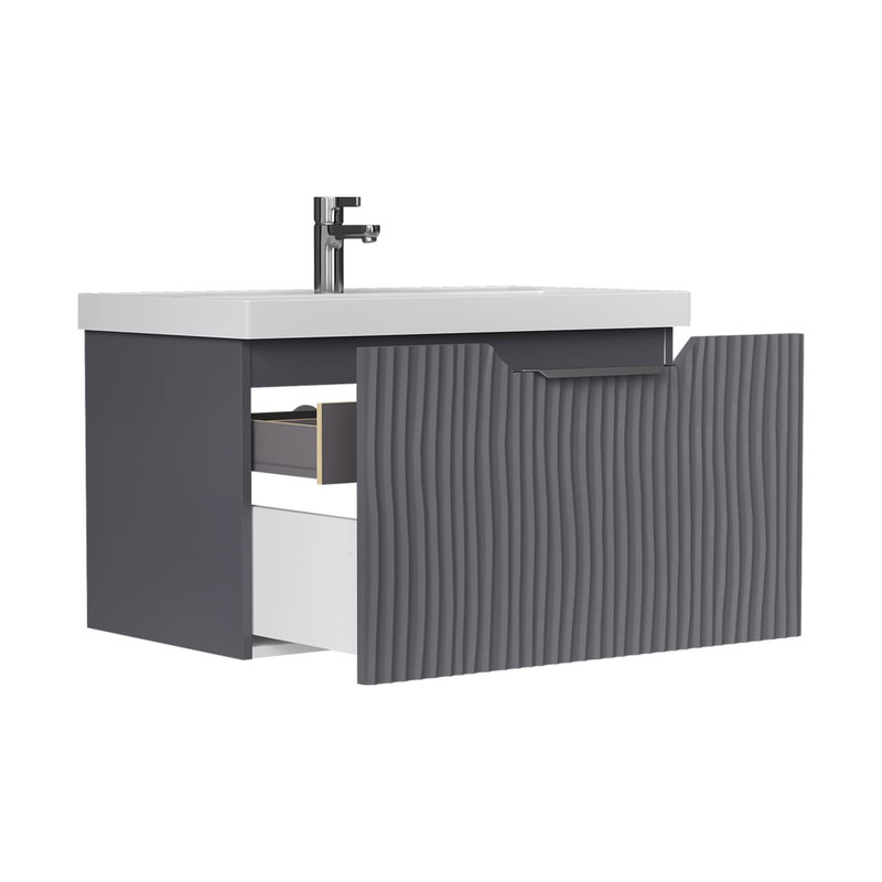 Тумба EQUIL Mirage 80 подвесная 1 ящ. графит софт (под раковину 78857)