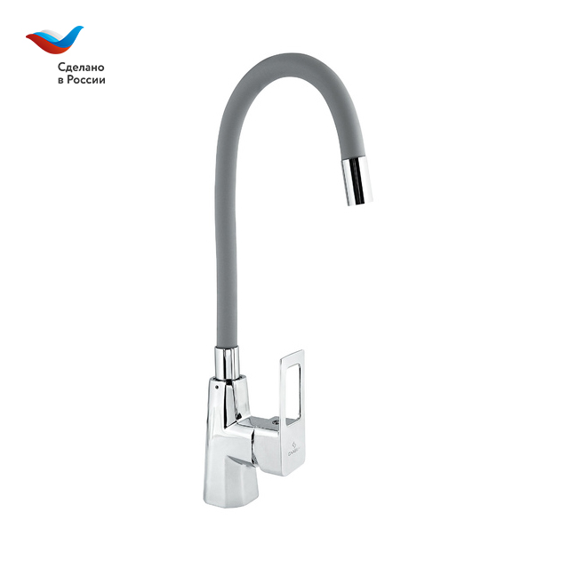 КОТТЕДЖ Смеситель для мойки с высоким изливом из силикона, серый, СЛАВЕН, Н26