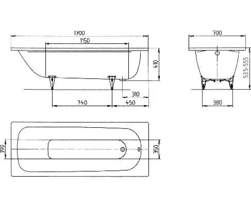 Ванна стальная KALDEWEI SANIFORM PLUS 363 покрытие Easy Clean белая 1700x700мм (111800013001)